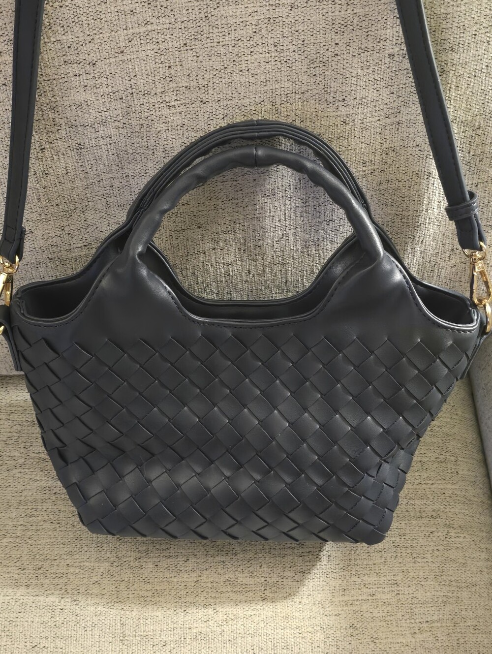 Urban Expressions Blue Woven Shoulder Bag with Top Handles